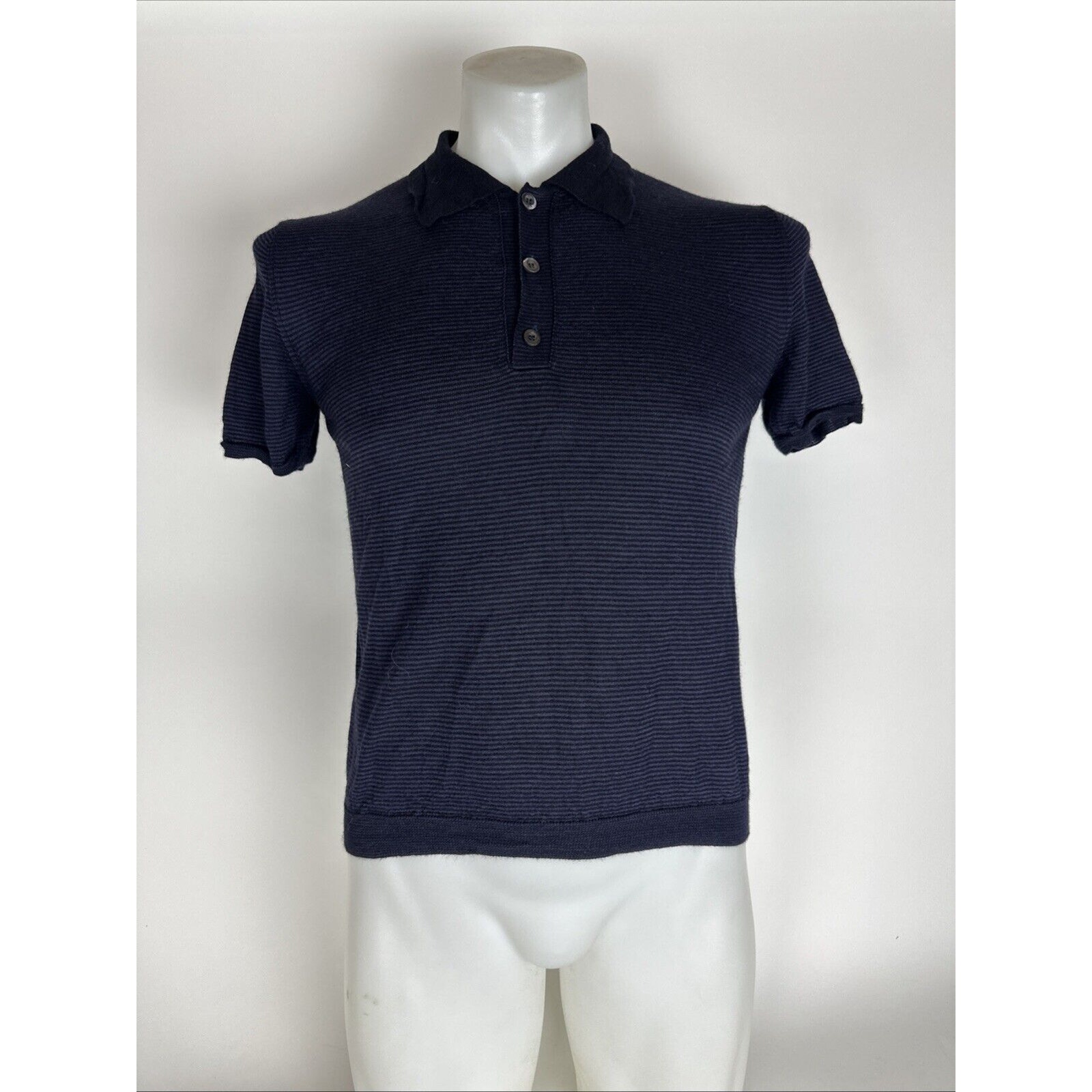 Prada Cashmere/ Silk Blue Striped Short Sleeves Polo Shirt Size 50 Fits Smaller